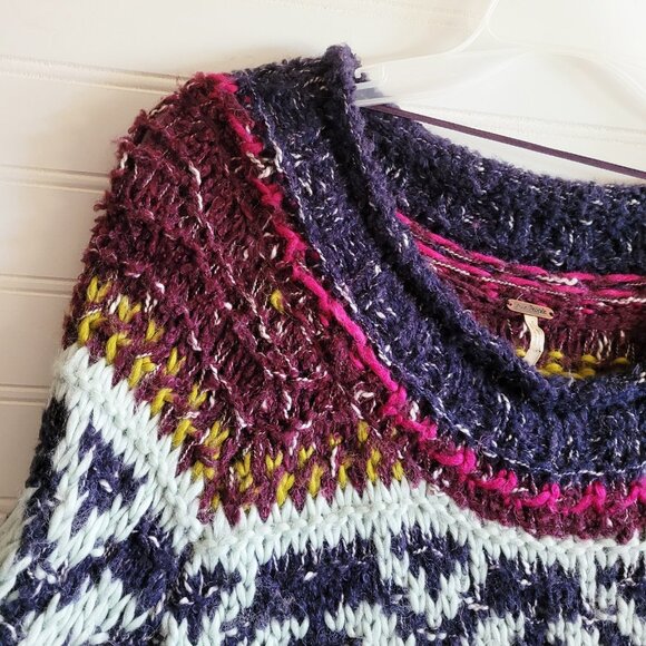 Free People Fair Isle Sweater Small Multicolor Wool Alpaca Mohair Chunky Knit - Picture 5 of 10